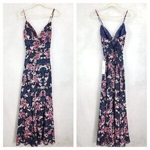 NEW Platinum Label Size 8 Long Maxi Navy Floral Dress High Leg Cut/Slit NWT $399